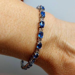 925 Sterling Silver Bracelet with Real Kyanite and Garnet Gems